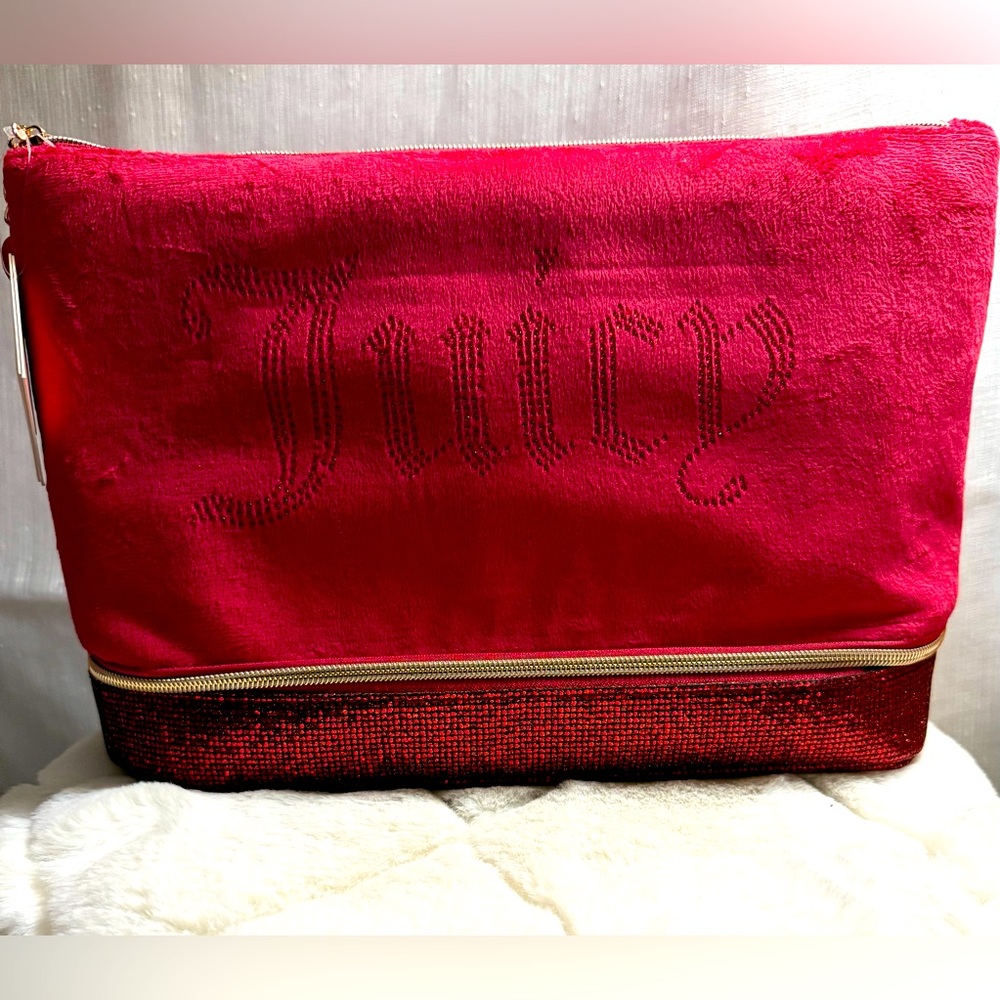 NEW Juicy Couture Red Felt Bling Cosmetics Bag